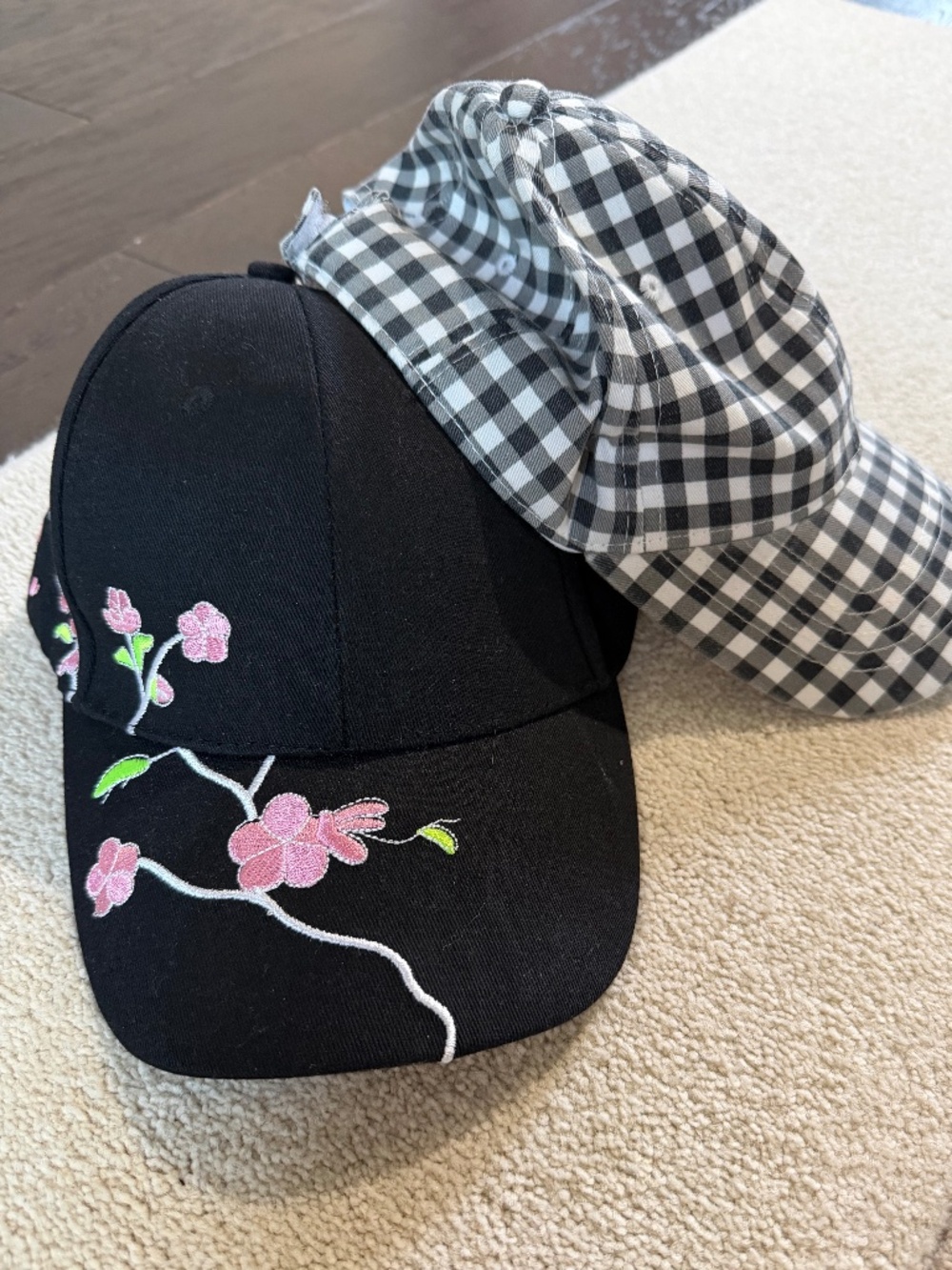 Ladies cute baseball caps — black— adjustable fit